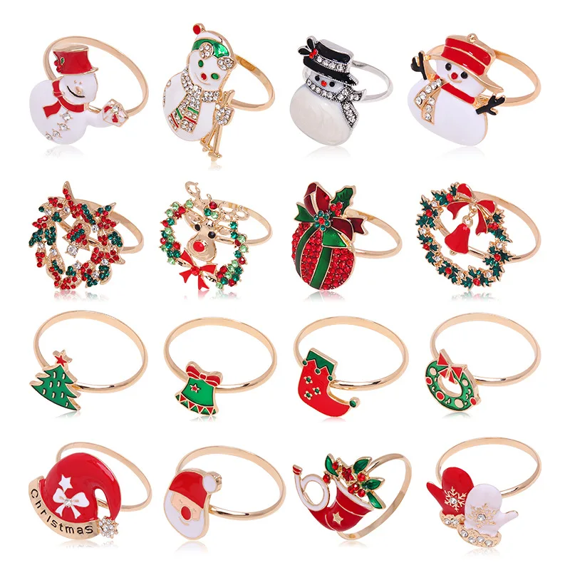 

Christmas Santa Claus Napkin Ring Elk Snowman Snowflake Candy Cane Napkin Buckle Xmas Eve Dinner Table Ornaments Merry Christmas