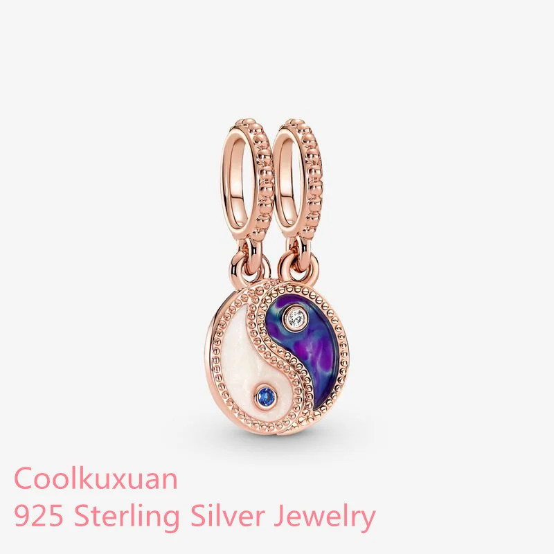 

2022 Valentine's Day 925 Sterling Silver Splittable Yin & Yang Sparkling Dangle Charm beads Fits Original Pandora bracelets