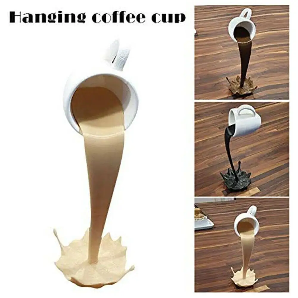 Floating Coffee Cup Sculpture 3D Three-dimensional Decoration Creative Art Gift Decoration Sculpture Present Home Decoration