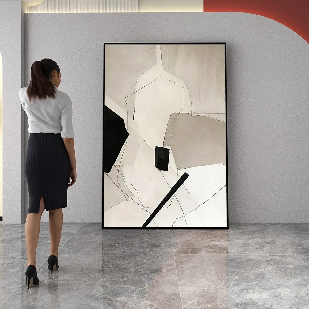 

Modern HomeI Decor Abstract Black And Whit Oil Painting Without Frame Handmade On Canvas Hanging For Living Dinner RoomArt