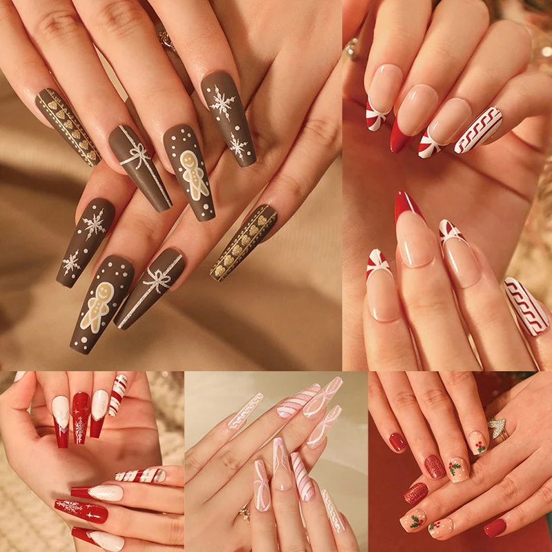 

Full Cover 24PCS Full Cover 24PCS Nail Manicure Press On Nail Acrylic Artificial Christmas False Nail Snowflake False Nails