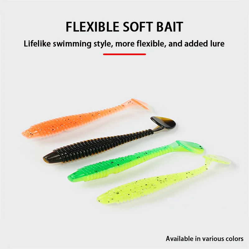 

10pcs 7.5cm 3.6g spiral T-shaped soft bait multi-color packaging is better, artificial silica gel soft bait, easy to use fishing