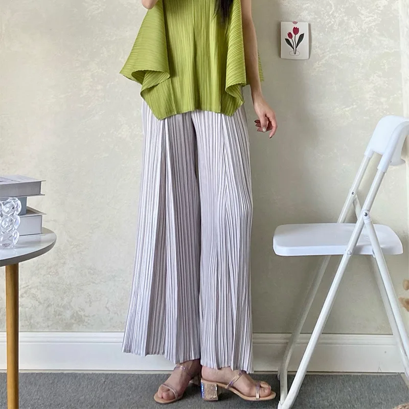 Miyake spring and summer new wide-leg pants drape trousers women's high-waisted slim flared casual pants