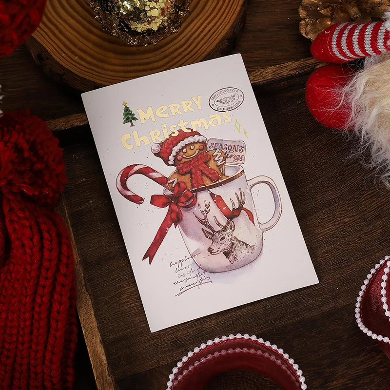 Новинка 10 шт. Рождественская открытка из фольги с рисунком маленькая