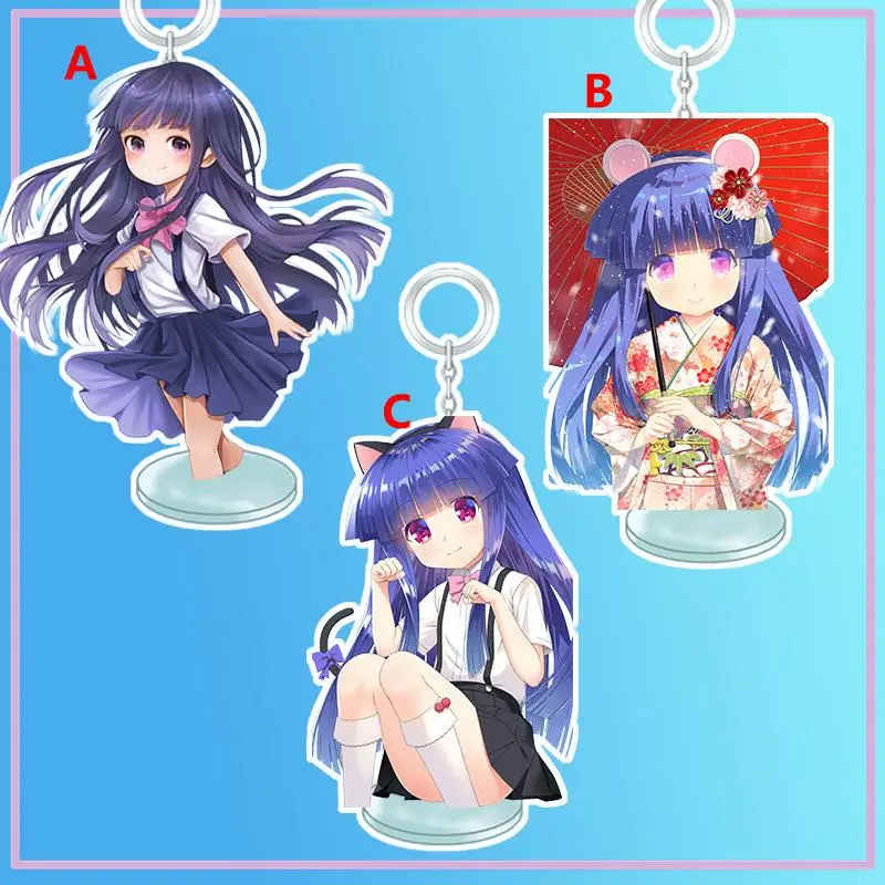 

Anime Stand Keychain Higurashi When They Cry Furude Rika Strap Keyring Dual-purpose desktop decoration 8cm