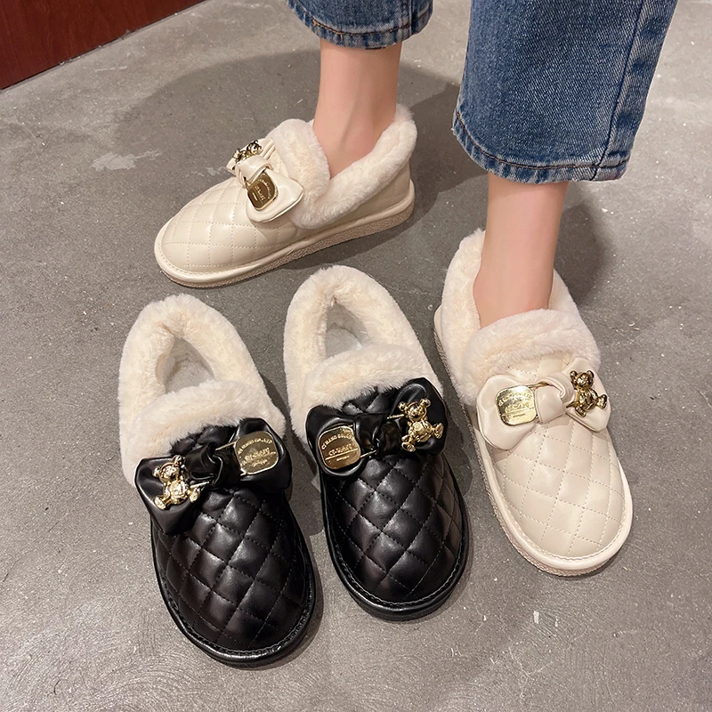 

Туфли женские зимние в британском стиле, лоферы с круглым носком и мехом, без застежки, универсальная женская обувь, повседневные кроссовки ...