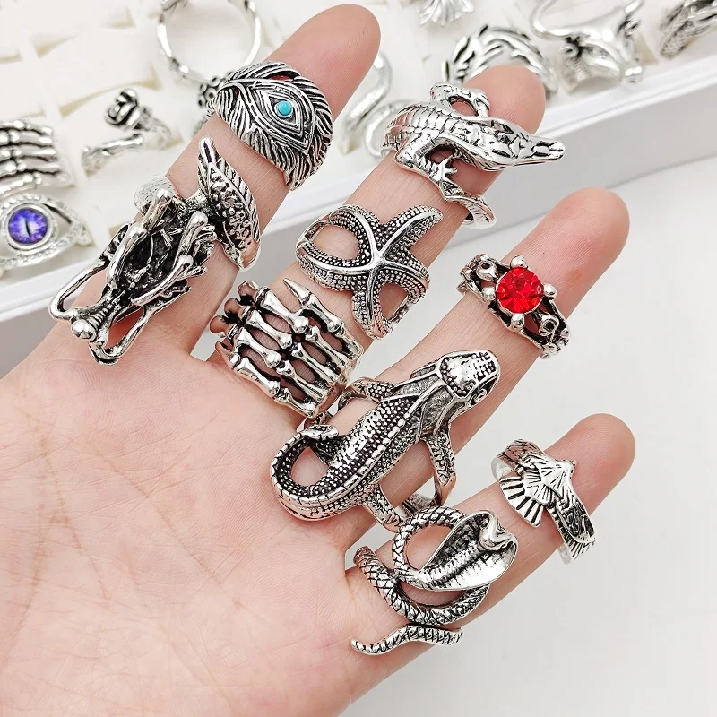 10 шт./партия винтажные регулируемые кольца в стиле панк змея дракон дьявол глаз