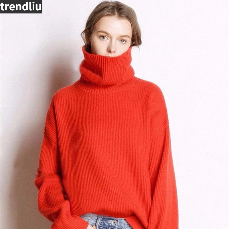 

Women New Pure Cashmere Sweater Autumn High Collar Quality Large Size Thick Pullover Winter Warm Female Soft Wild Sweater