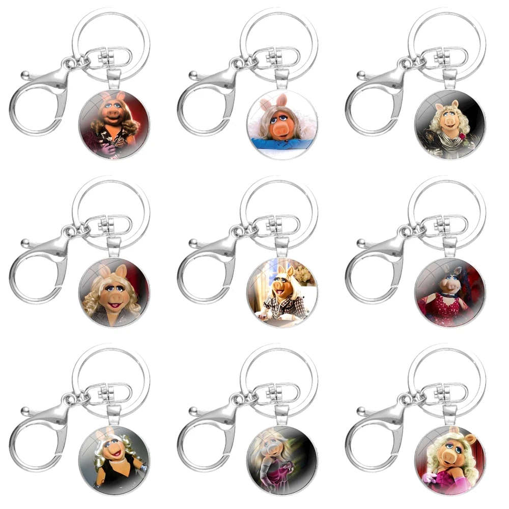 

Брелок ручной работы из стекла с кабошоном, брелок для ключей, подвеска, брелки с мультяшным креативным модным дизайном, для муппитов, мисс свинья