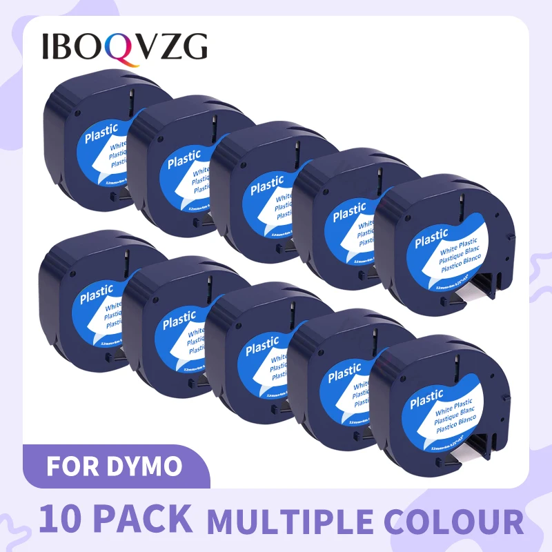 IBOQVZG 10x Compatible for Dymo LetraTag 91201 Black on White (12mm x 4m) Plastic Label Tapes 91331 91221 59422 S0721660