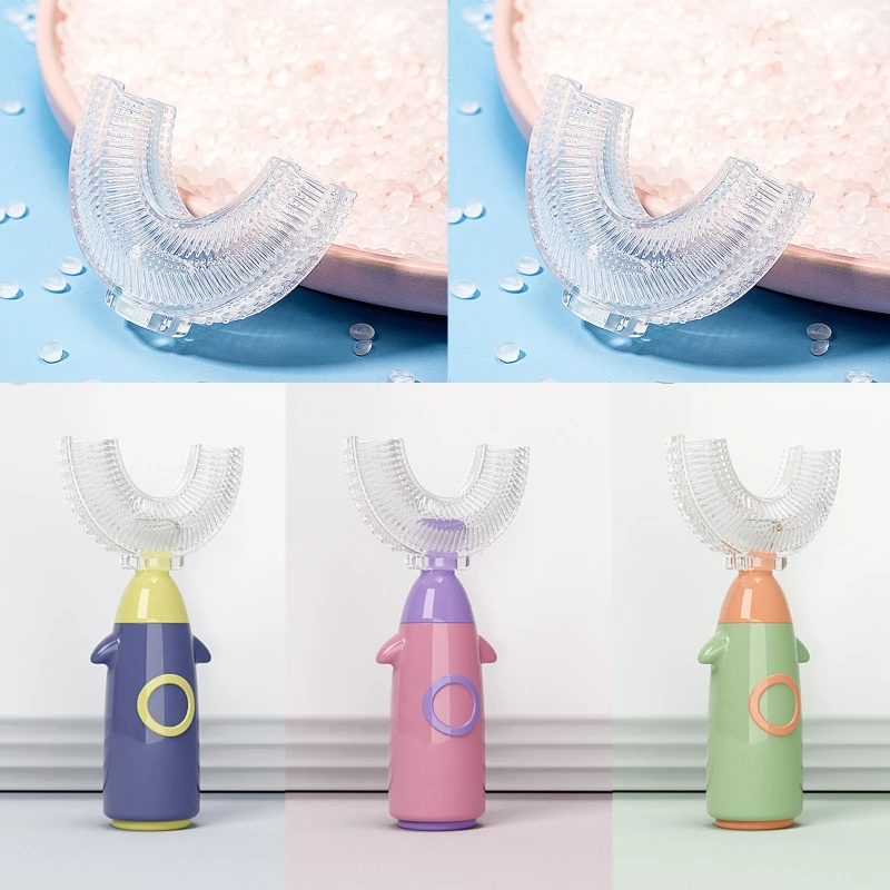 

Cartoon Handheld 360 Degree U-shaped Baby Toothbrushes Soft Silicone Teeth Brush