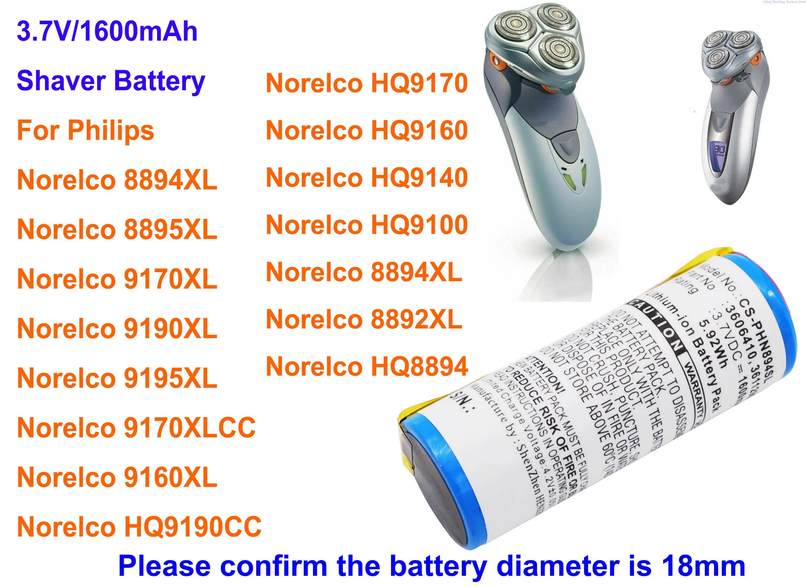 Battery For Philips Norelco 8892xl,8894xl,8895xl,9160xl,hq8894,hq9100,hq9140,hq9160,9190xl,9195xl