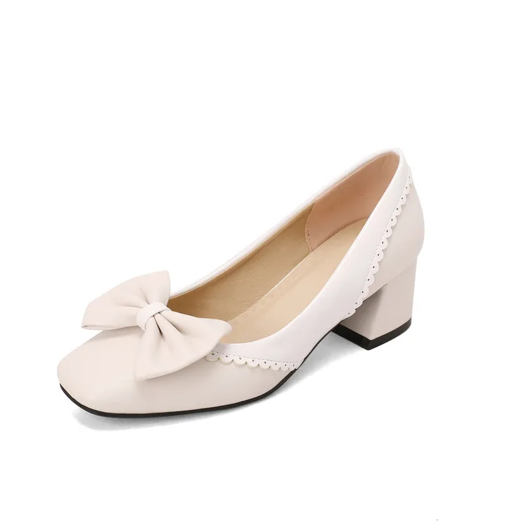 

Bow tie square head thick heel shoes ladies high heels women shoes woman pumps