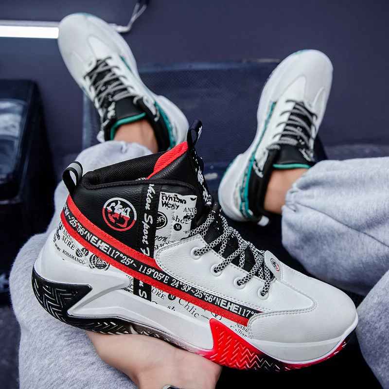 2023 thick sole increase basketball shoes student tide take waterproof skin actual combat outdoor sports shoes