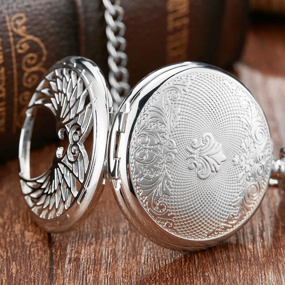 Vintage Golden Angel Double Wings Mehanical Pocket Watch FOB Chain Hollow Skeleton Hand Wind Mechanical Mens Womens Watch