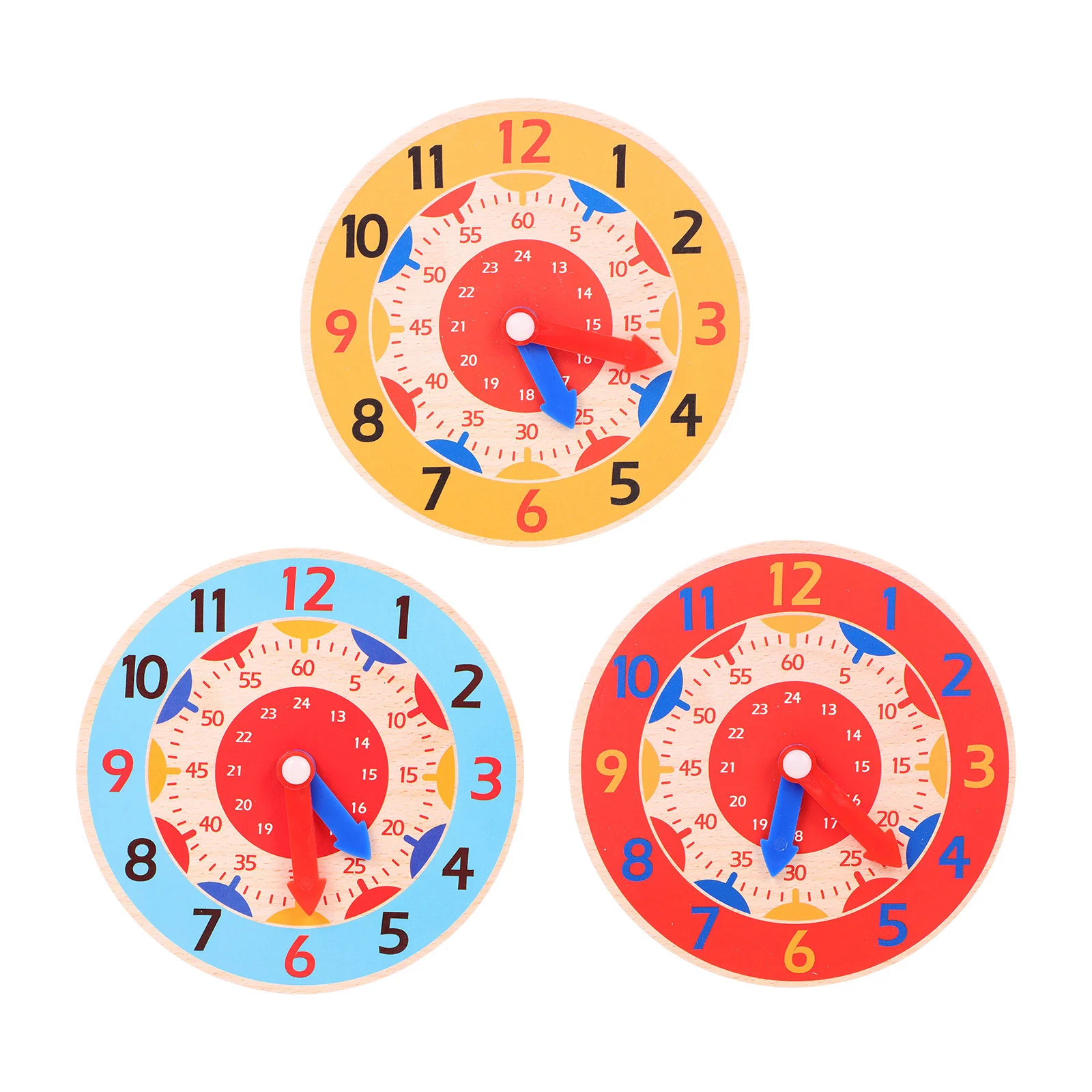 

3pcs Children Clock Toys Round Wood Clock Toys Early Preschool Teaching Aids