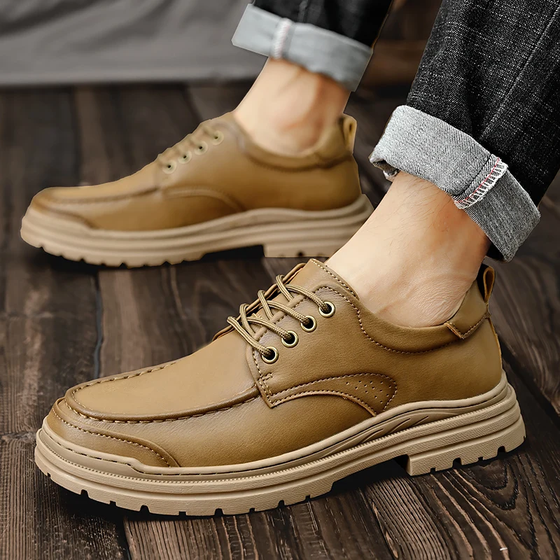 

New Men's Shoes Lace Up Fashion Genuine Business Casual Round Toe Oxfords Platform Loafers Men Hot Sales Zapatos Para Hombres