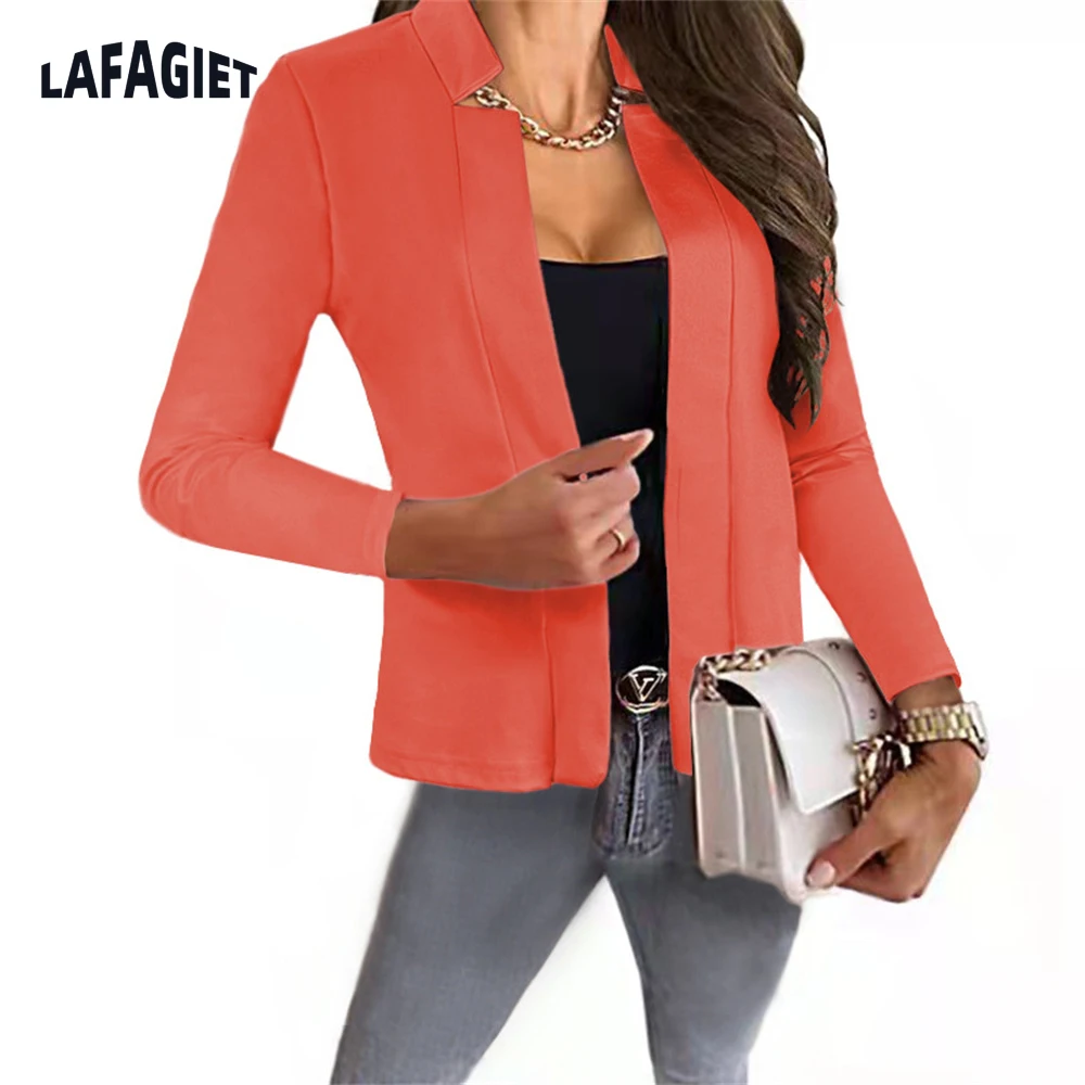 

Fashion Slim Solid Women Blazer Korean Autumn Office Lady Blazer Lapel Open Stitch Long Sleeve Suit Thin Coat 2022 Spring Female