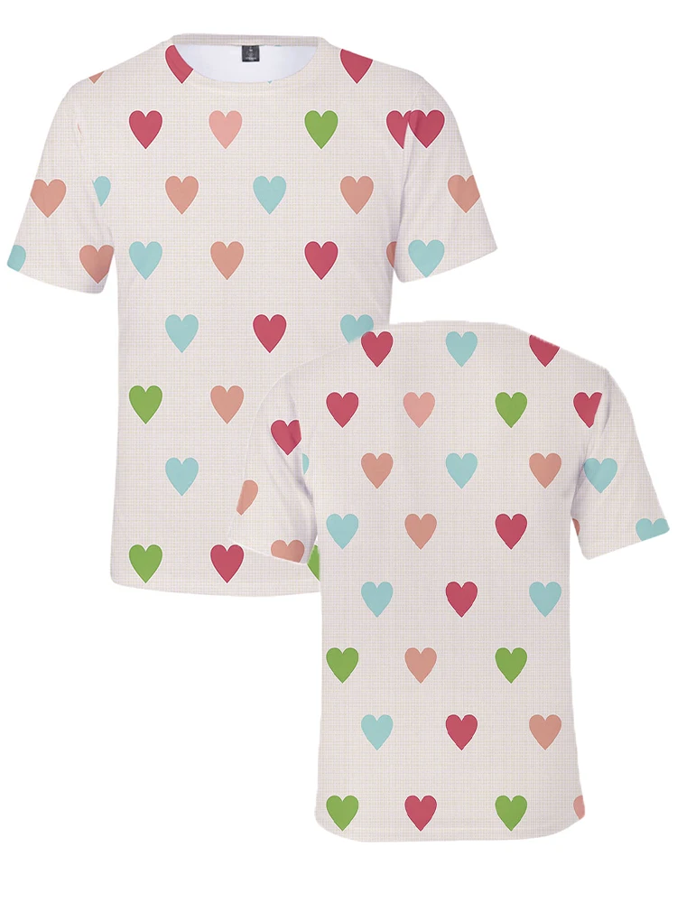 

Lianshuo 2022 New Products Love Trend Fashion Men and Women Half-sleeved Round Neck 3D Printing Youth Slim Short-sleeved T-shirt
