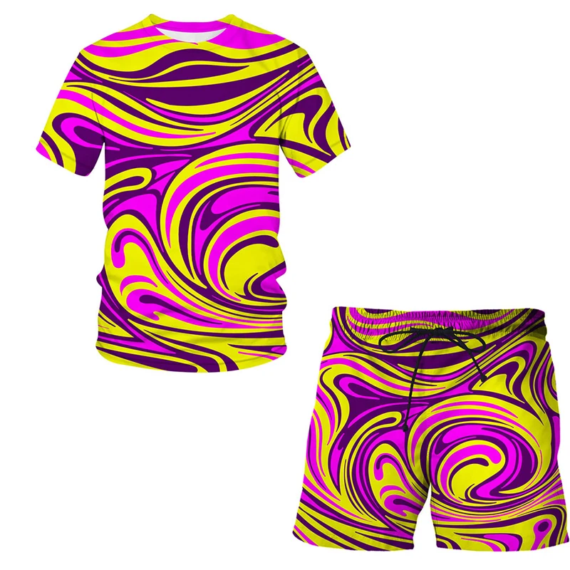 

Футболка и шорты мужские с абстрактным рисунком, комплект спортивной одежды с 3D принтом, спортивный костюм с круглым вырезом и короткими ру...