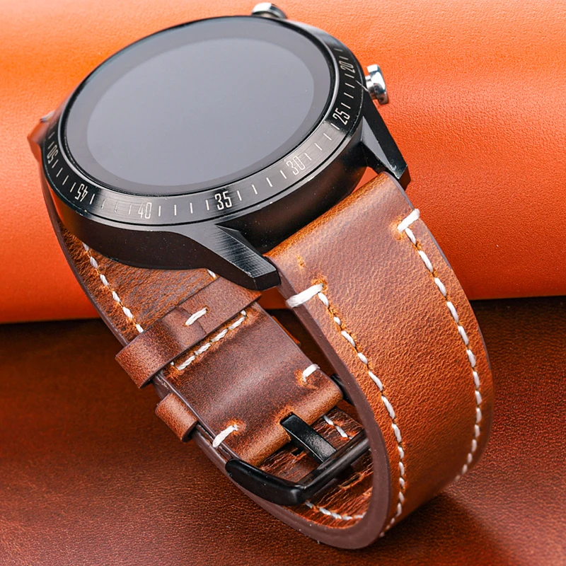 HENGRC 18mm 20mm 22mm Genuine Leather Watch Strap Belt Manual Men Thick Brown Black Watchbands Buckle Watches Accessories