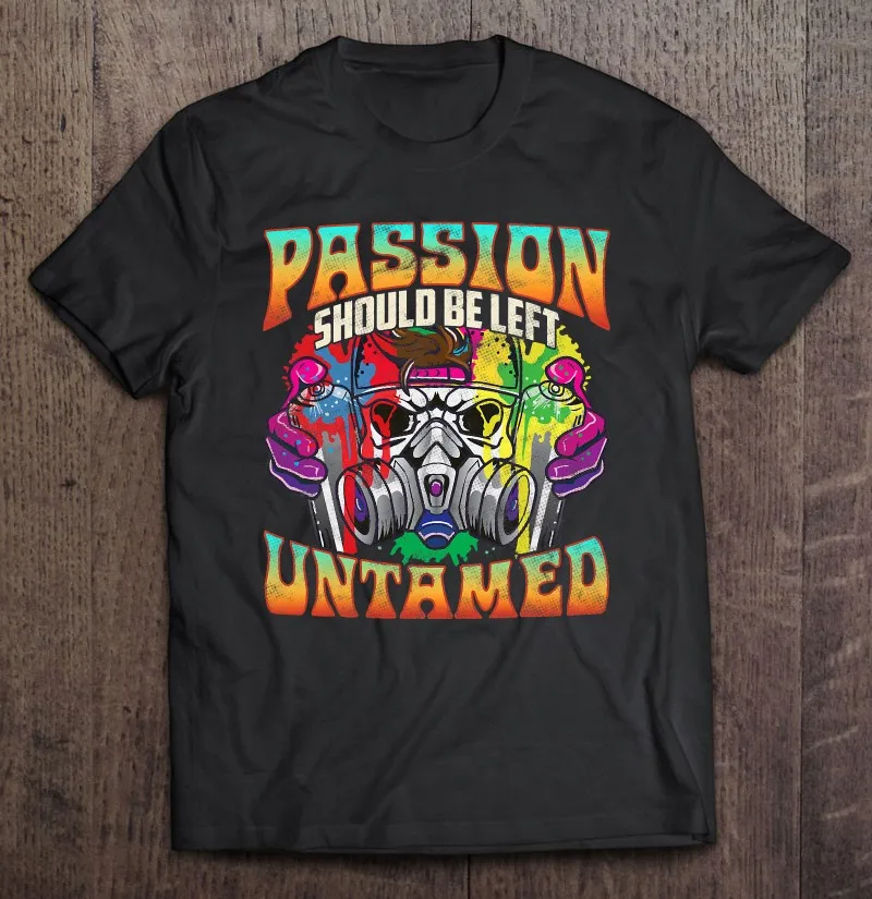 

Футболка мужская с надписью «Passion Untamed», хлопковая рубашка с рисунком граффити в уличном стиле, черный цвет, для мальчиков