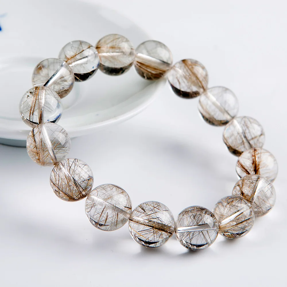 

Natural Silver Rutilated Quartz Clear Round Beads Bracelet Women Men Fashion Wealthy 11mm 12mm 13mm 14mm 15mm AAAAAA