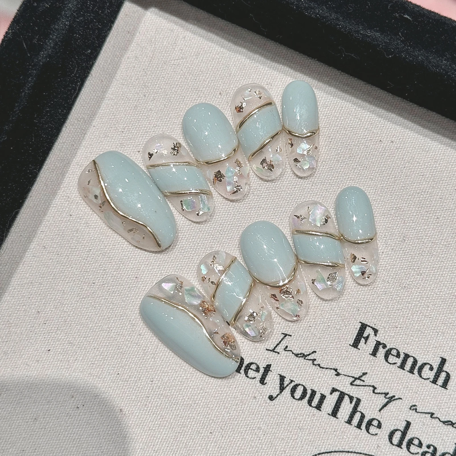 10 шт. винтажные накладные ногти ручной работы ледяные прозрачные мятно-зеленые