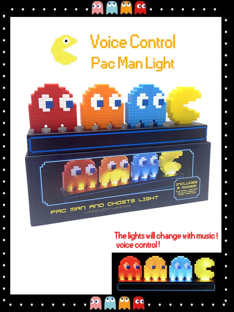 

LED Pac Man Pixel Night Light Voice Control USB Powered Game Icon Visual Illusion Lamp Pacman Birthday Kids' Gifts Bedroom Decor