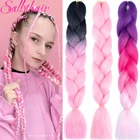 Омбре синтетические плетеные волосы 3 тона цветные Sallyhair 24 дюйма вязаные крючком Джамбо косы большой объем волосы для наращивания коричневый блонд серый