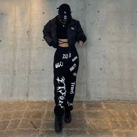 qweek hippie gothic oversize print black jogging sweatpants women korean fashion joggers sports pants punk trousers female