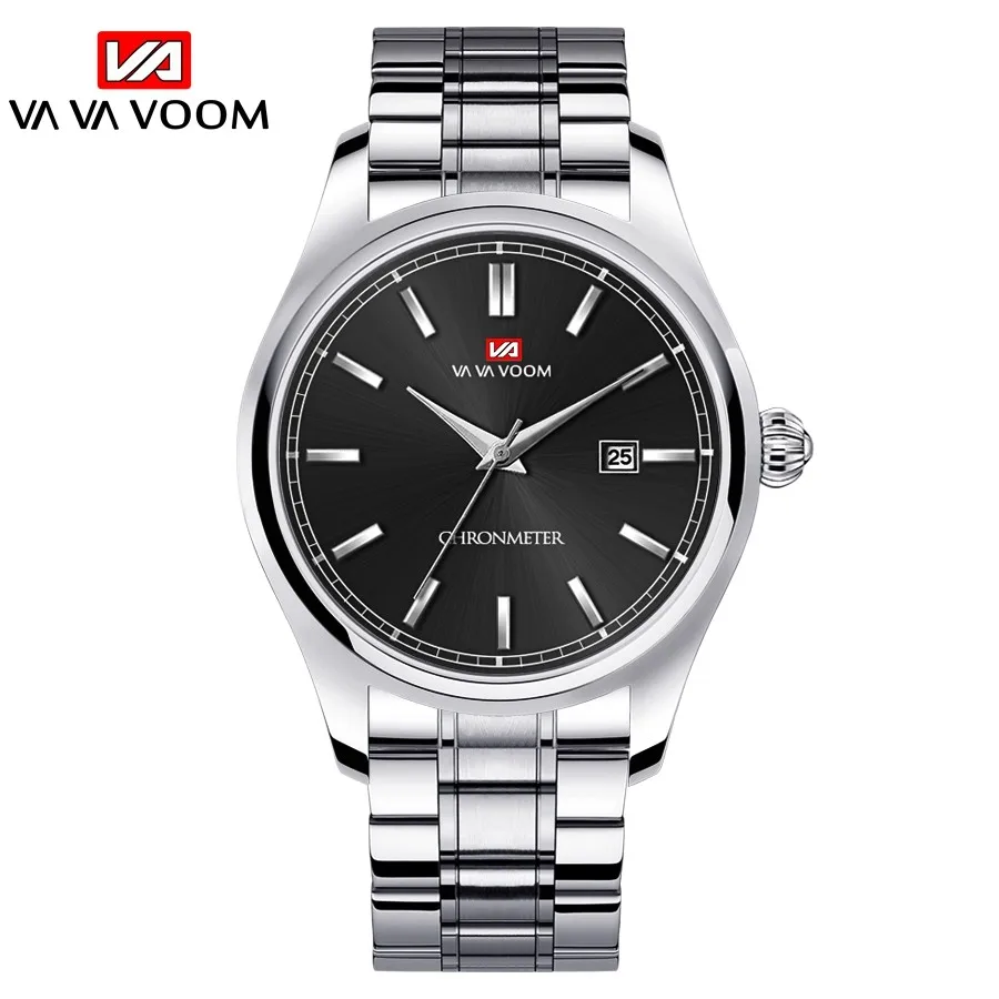 

Fashion Men Business Style Clock Casual Quartz Movement Stainless Steel Watch Waterproof Calendar VAVA VOOM Brand Wristwatch