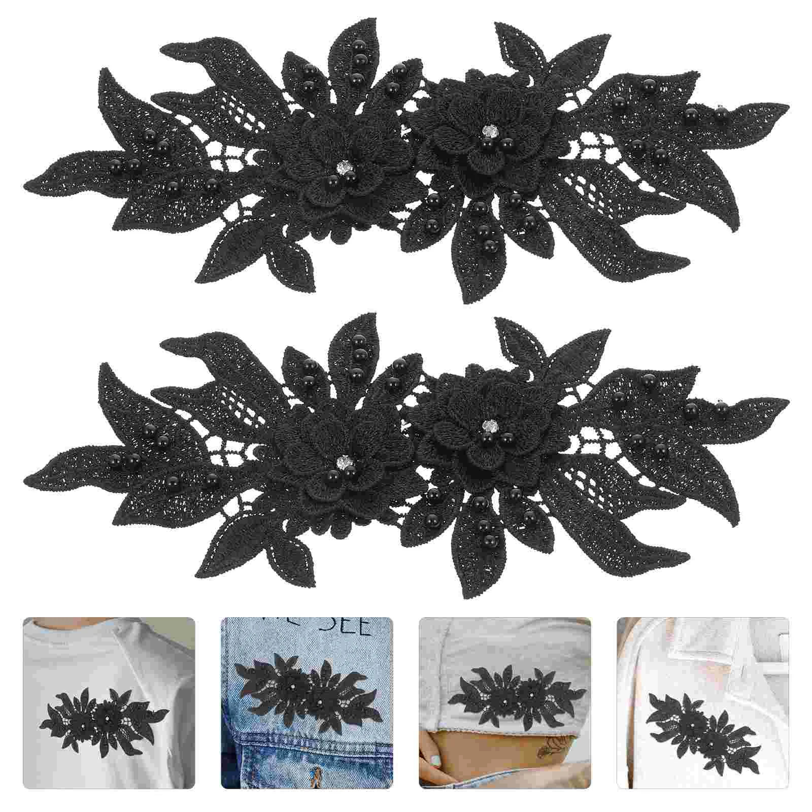 

Patches Flower Applique Patch Sew Embroidered Iron Embroidery Lace Black Sticker Badge Dress Appliques Floral Clothing Craft