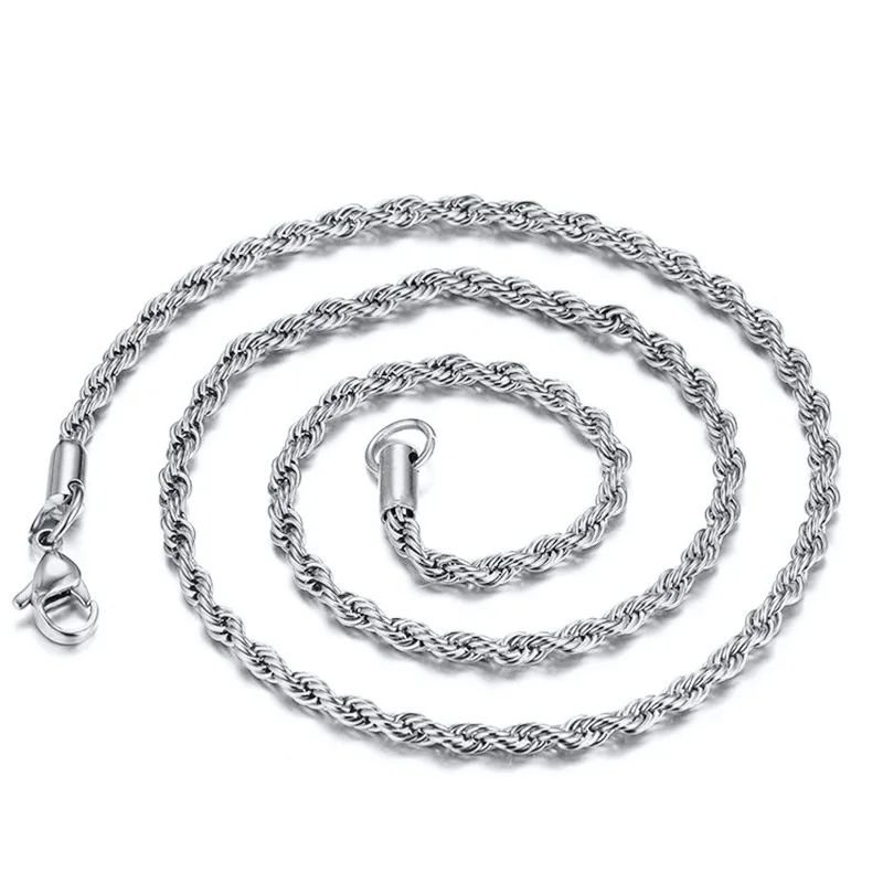 Fashion New 2mm/3mm/4mm/5mm Twist Chain Stainless Steel Necklace Men And Women Titanium Steel Necklace Silver Color Link Chain