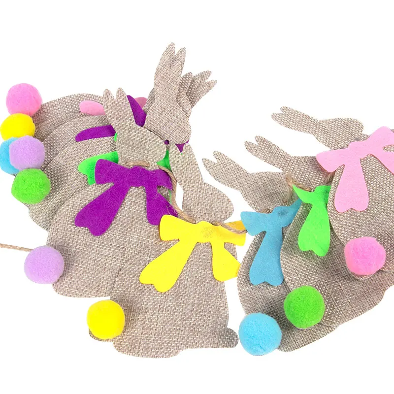 

Easter Day Jute Burlap Rabbit Ball Banner Easter Wall Hanging Garland Home Decoration Bunny bunting Flags Easter Party Festival