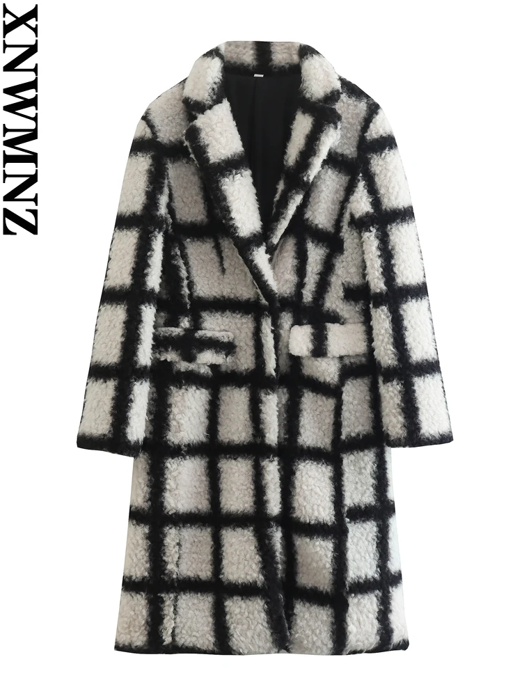 XNWMNZ Women's autumn winter new fashion plush warm plaid coat women retro long sleeve long outerwear