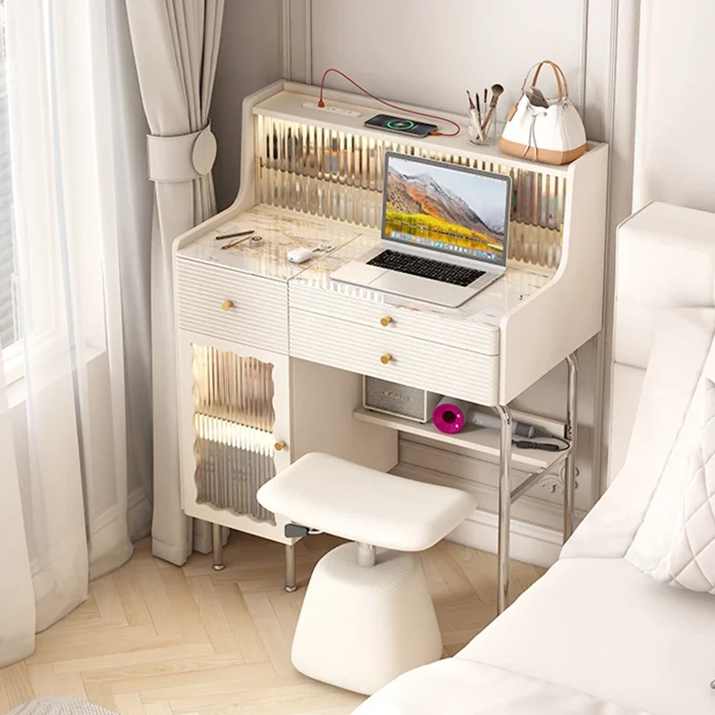 Дизайнерский туалетный столик для хранения умное зеркало белый табурет