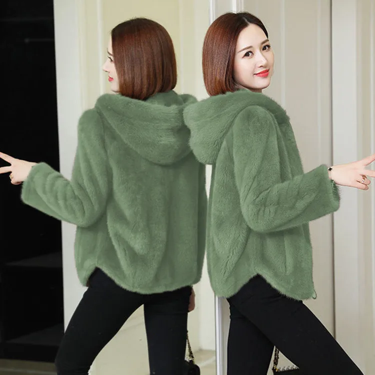 Add velvet padded double-sided coral fleece autumn  winter loose hooded warm sweater women cardigan home lamb plush coat