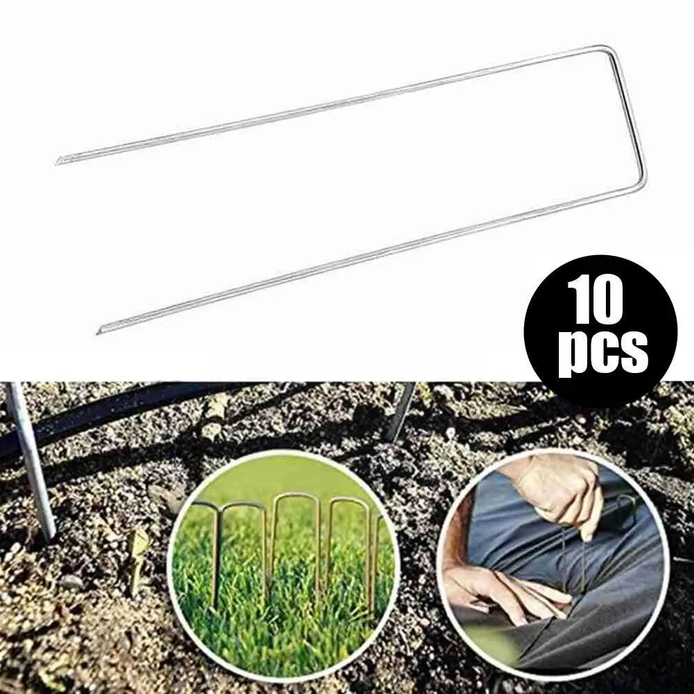 

10pcs/Pack Garden Peg Silver Metal U-Shape Garden Staple Ground Garden Fixing Gardening Fixed Nail Film Pegs Tools Tool Peg