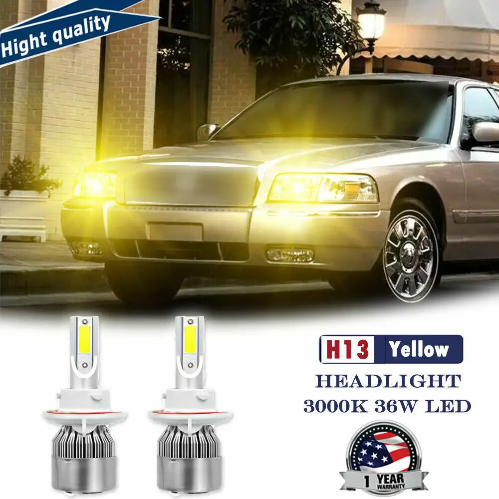 

2x 72W H13 9008 Yellow Bright LED Headlights Kit For Mercury Grand Marquis 06-11
