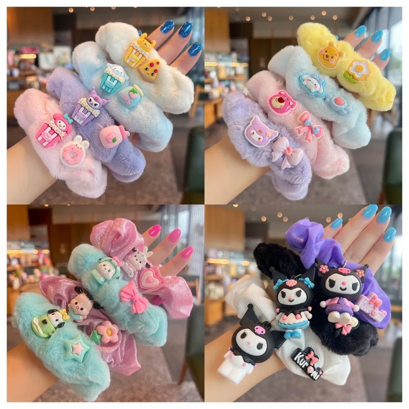 

Детские плюшевые резинки Sanrios Kawaii Kuromi My Melody Cinnamoroll почтовые аксессуары для волос Мультяшные Детские резинки для волос для девочек