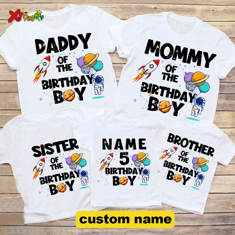 

Outer Space Birthday Matching Outfits Family T Shirt Toddler Family Astronaut Shirts Custom Name Baby Clothes Space Party Shirts