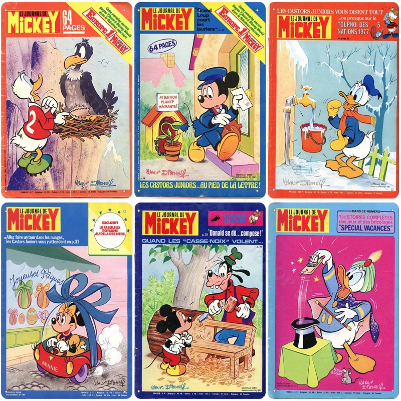 

Винтажные металлические наклейки с изображением Микки и друзей, диснеевские Мультяшные жестяные наклейки на стену в стиле ретро, винтажный...