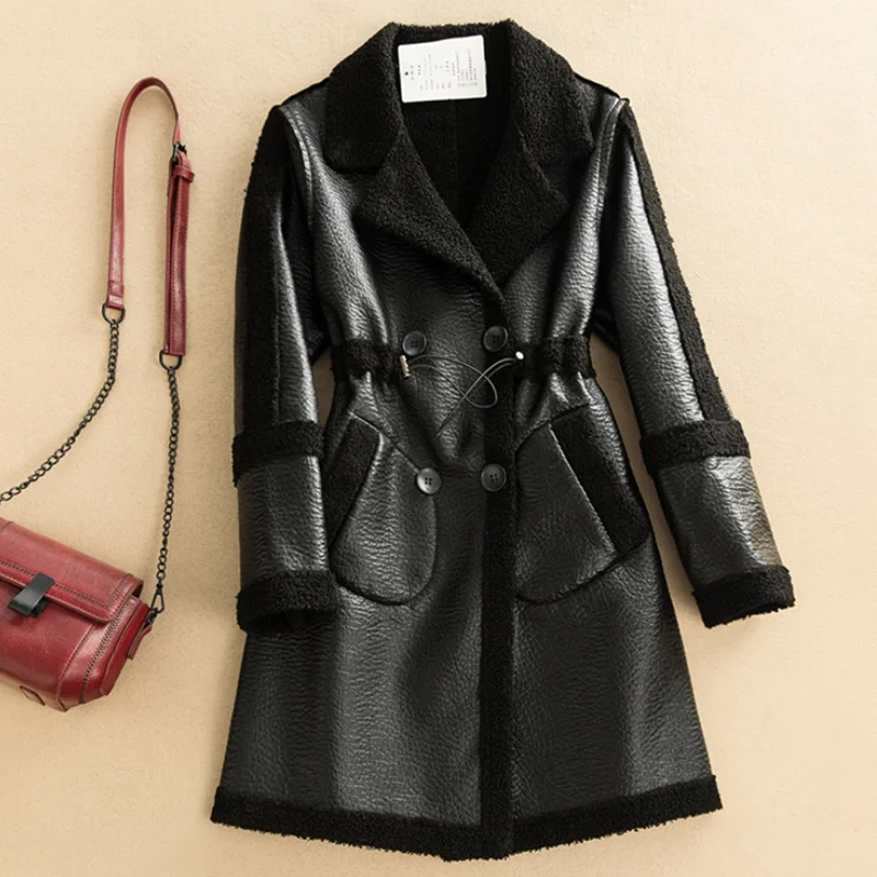 Autumn and winter double-breasted fur coat  long-sleeved drawstring British OL  jacket