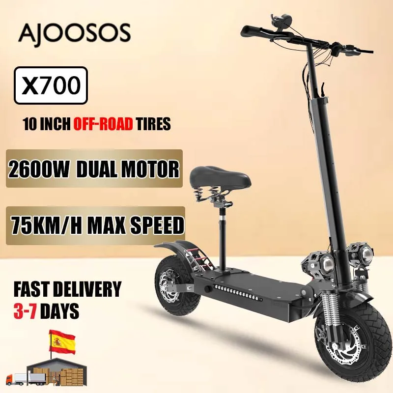 

электросамокат 75 км/ч максимальная скорость электроскутер для взрослых 2600W 10 дюймов внедорожной шины электросамокат Complete Light E Scooter with съемное сиденье водонепроницаемый фольга электрический скутер для