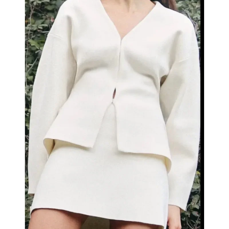 2024 женское вязаное мини-платье свободного кроя с подходящей курткой