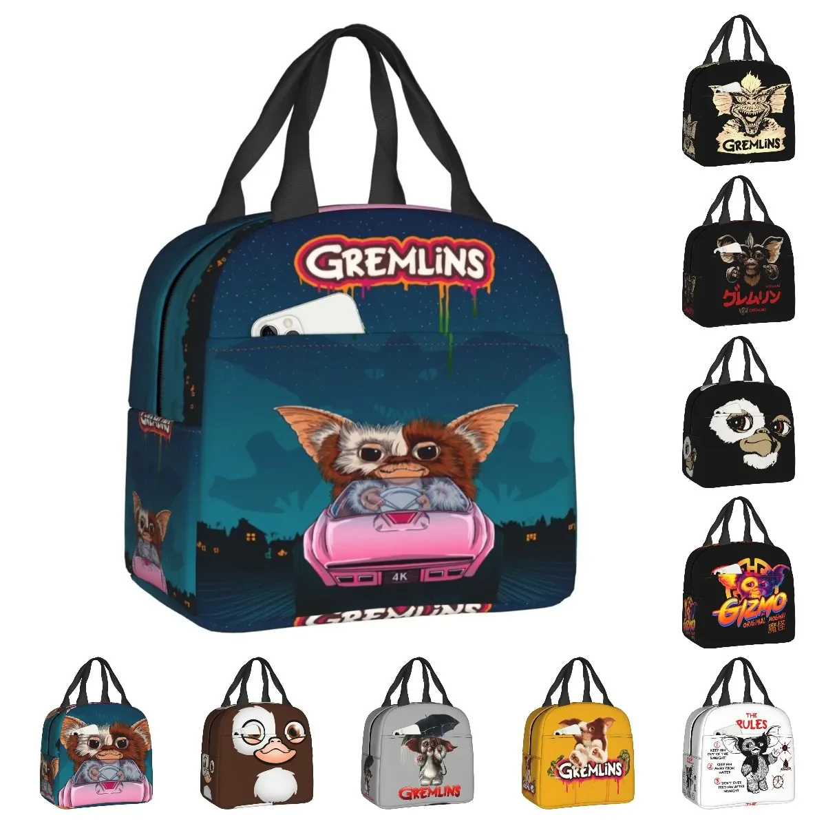 

Funny Gremlins Gizmo Insulated Lunch Bags for Women 80s Movie Mogwai Portable Cooler Thermal Bento Box Outdoor Camping Travel