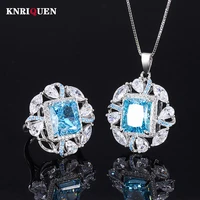 charms 100 925 real silver 1012mm aquamarine high carbon diamond gemstone pendant necklace rings jewelry sets gift for women