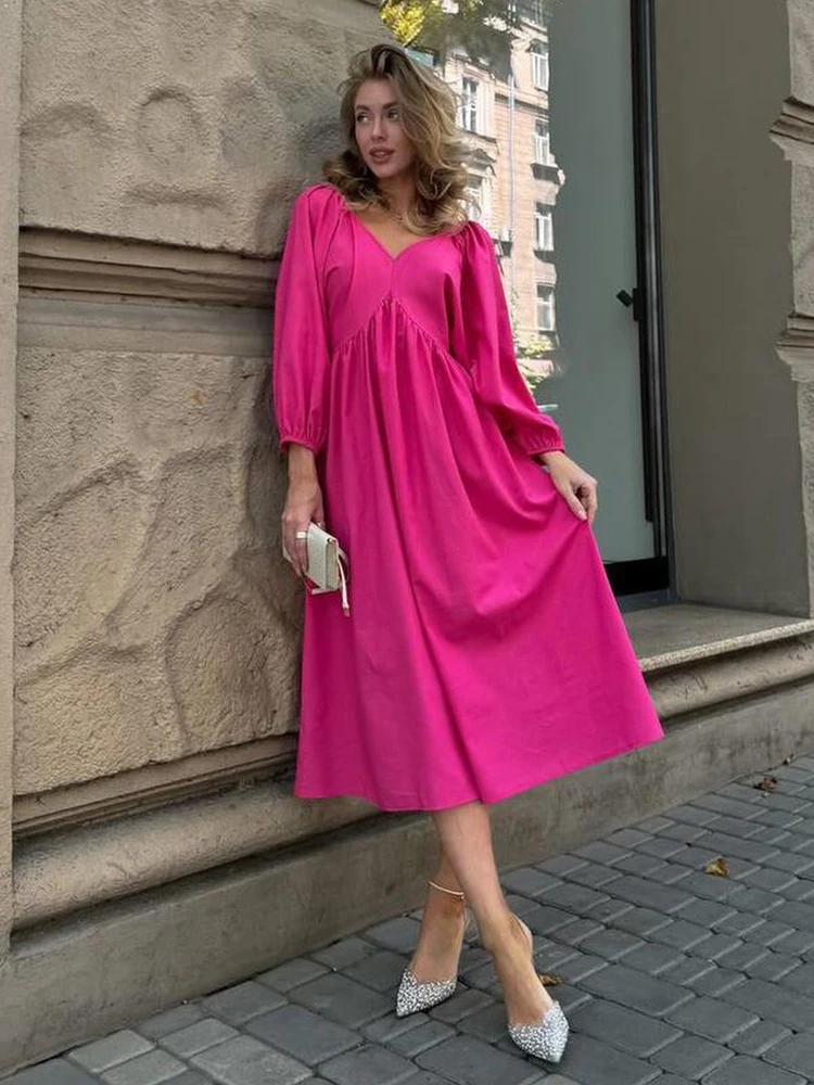 Женское Повседневное платье с V-образным вырезом розовые слитные платья во