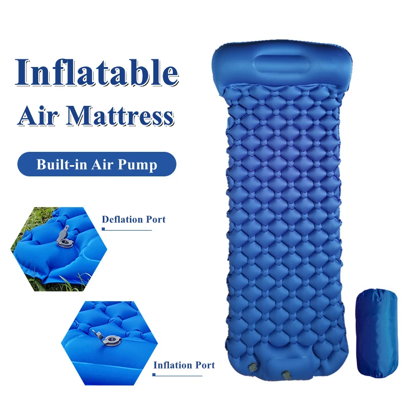 New Outdoor Sleeping Pad Camping Inflatable Mattress with Pillows Travel Mat Folding Mat Ultralight Air Cushion Hiking Trekking